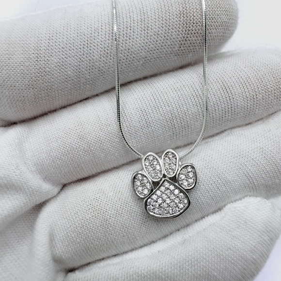 .925 Sterling Silver Cz Paw Print Necklace - Picture 3 of 16